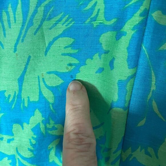 Vintage Handmade Blue & Green Floral Sheath Dress Medium Short Sleeves 1950s - Picture 7 of 8